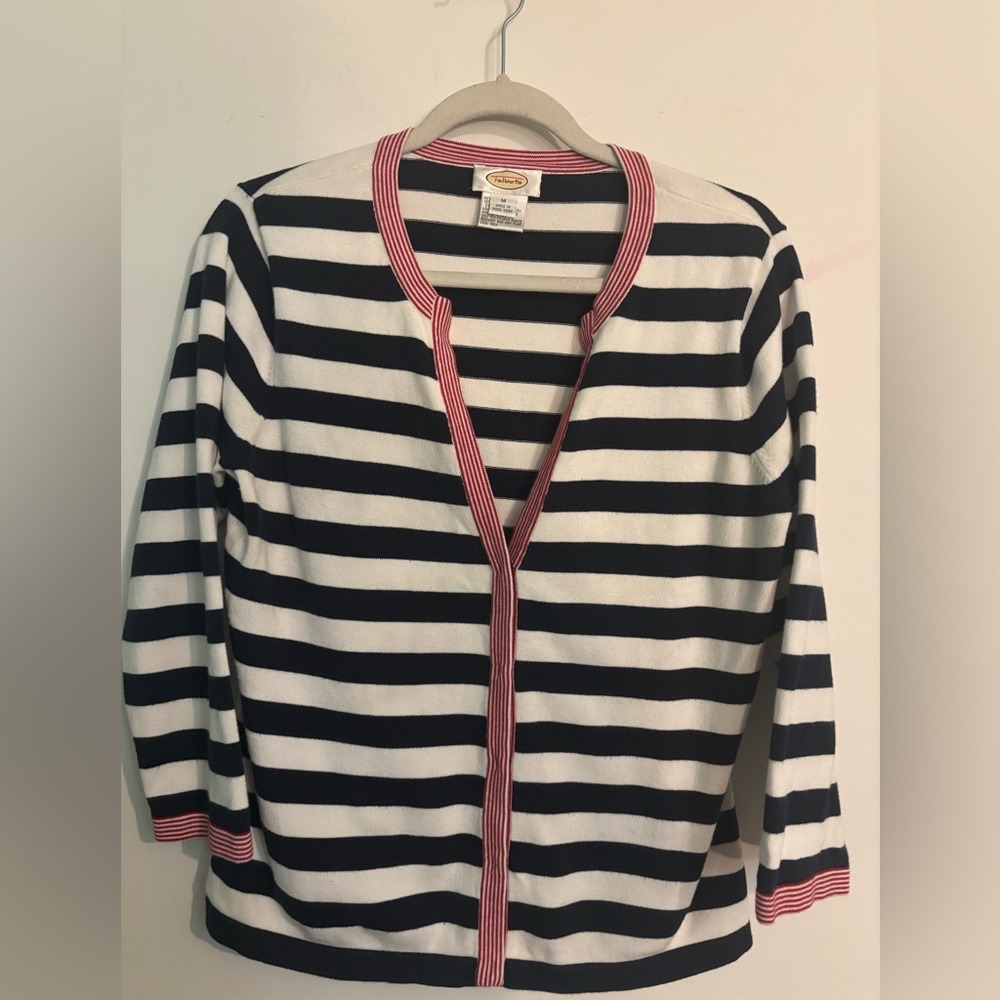 Talbots Womens Red White Blue Cardigan Snap Front Cotton Nylon Lycra Spandex Med